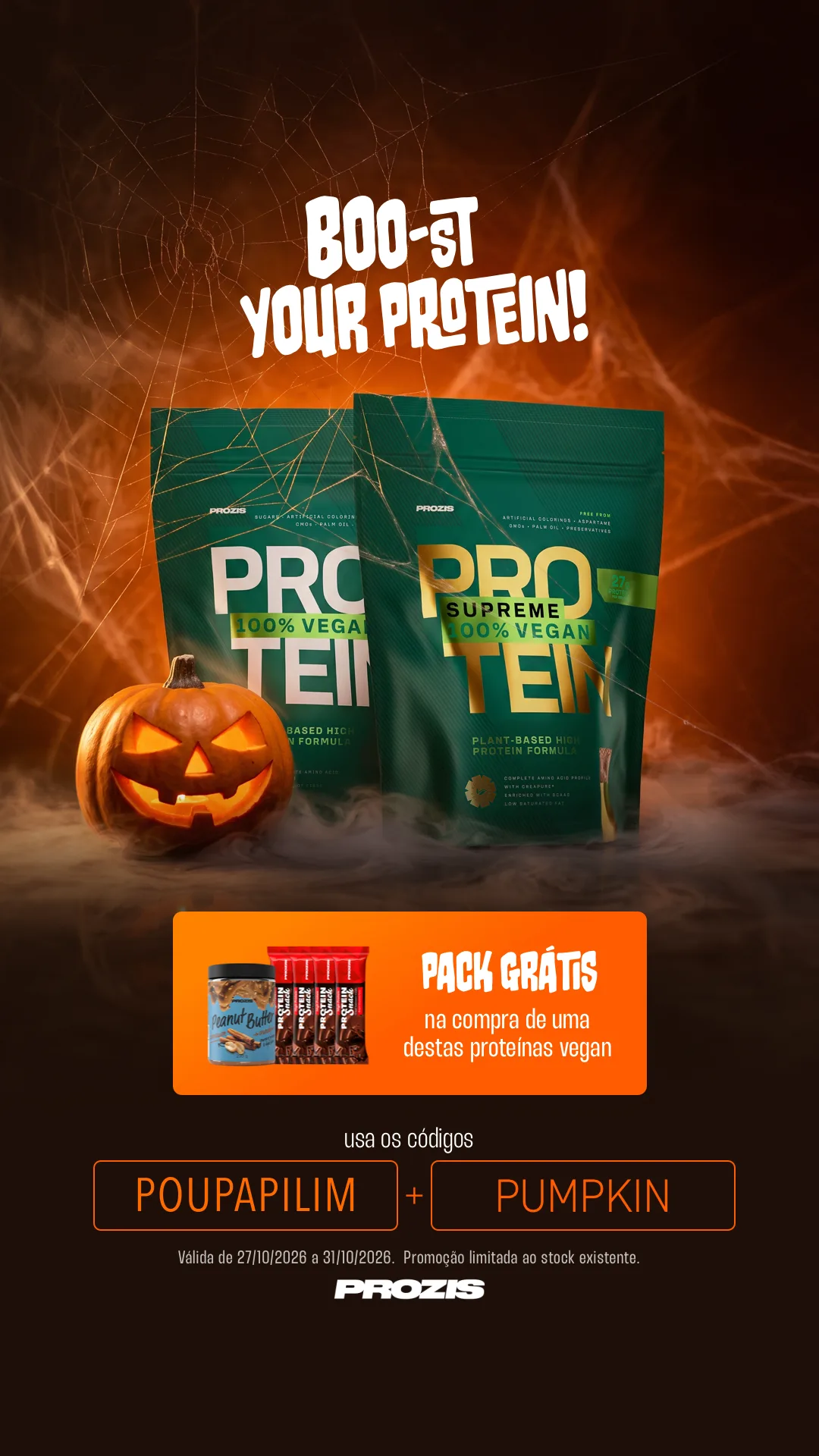 Prozis Boo-st Your Protein: pack grátis na compra de proteína vegan (27 a 31 de outubro)